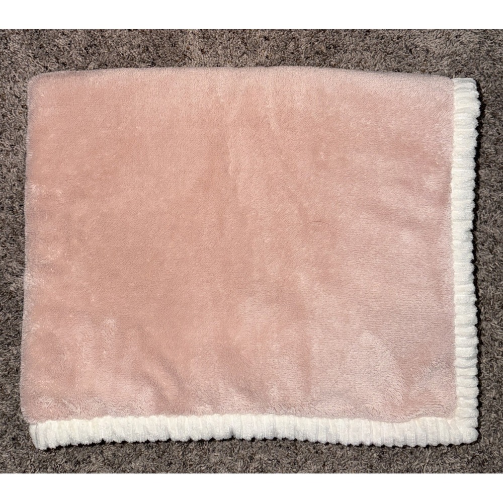 Chick Pea Baby Blanket Pink Sherpa Cream Edge Ribbed Trim Girl Lovey‎ 30" X 36"